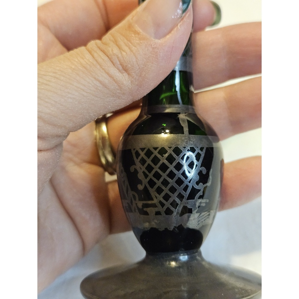 Bohemian Emerald Green Glass Silver Overlay Bud or Weed Vase - Beautiful - Picture 11 of 16